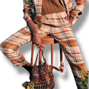 Sézane Ross Trousers Texan Jacquard High Waist Straight Leg Pants FR 34 US 2